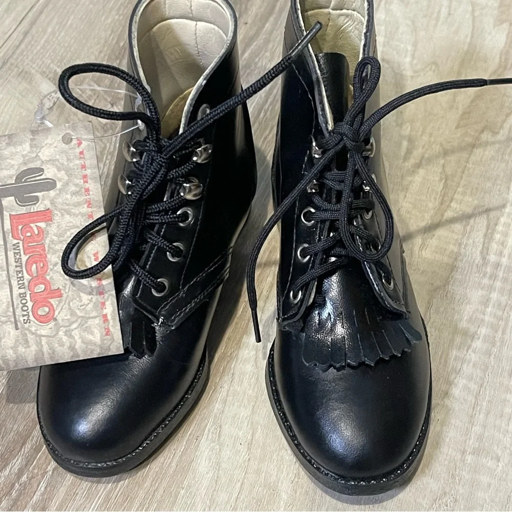 Laredo kids black lace‎ up boots size 8 NWT